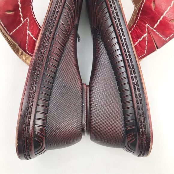 Spring Step AZALEA Red Brown Laser Cut Leaf Whimsical Wedge Heel Open Toe Sandal - Picture 12 of 15